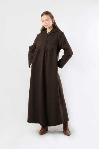 Kapüşonlu Düğmeli Kaban Kahverengi - 3