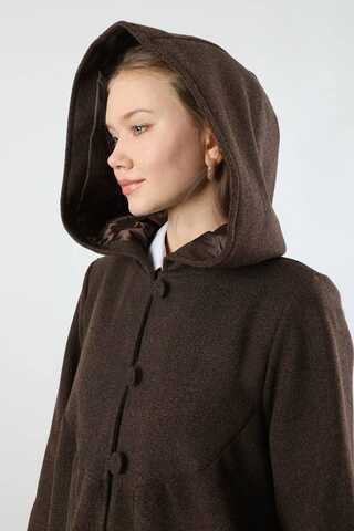 Kapüşonlu Düğmeli Kaban Kahverengi - 4