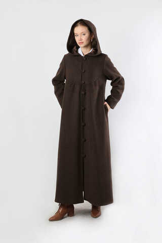 Kapüşonlu Düğmeli Kaban Kahverengi - 5