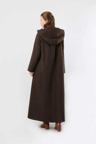 Kapüşonlu Düğmeli Kaban Kahverengi - 6