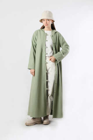 Kapüşonlu Düğmeli Kaban Mint - 1