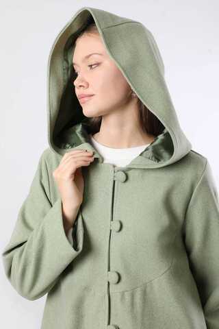 Kapüşonlu Düğmeli Kaban Mint - 4