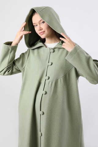 Kapüşonlu Düğmeli Kaban Mint - 2