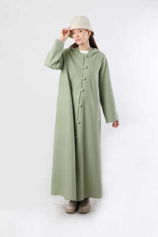 Kapüşonlu Düğmeli Kaban Mint - 3