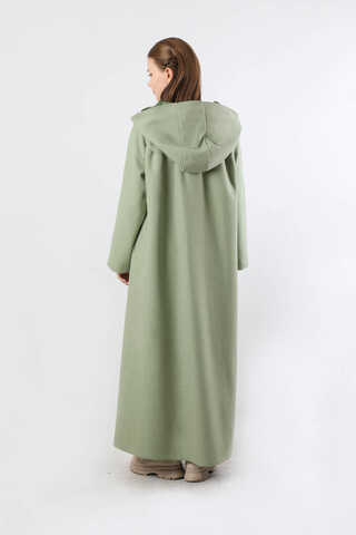 Kapüşonlu Düğmeli Kaban Mint - 6