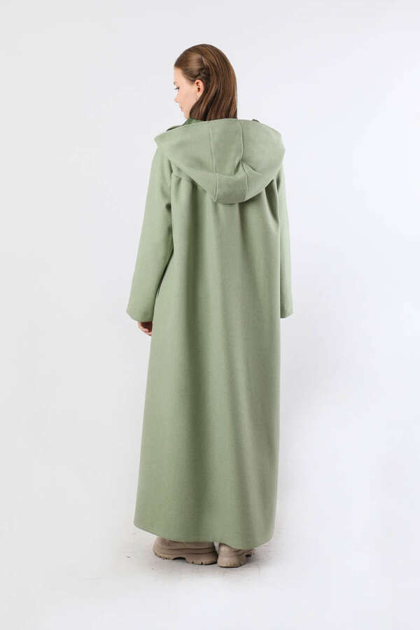 Kapüşonlu Düğmeli Kaban Mint - 6