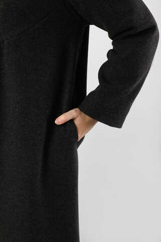 Kapüşonlu Düğmeli Kaban Siyah - 4