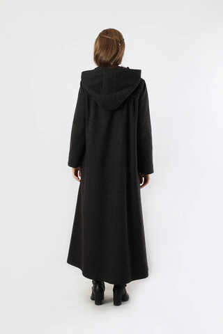 Kapüşonlu Düğmeli Kaban Siyah - 6