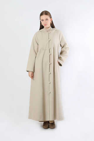 Kapüşonlu Düğmeli Kaban Taş - 2