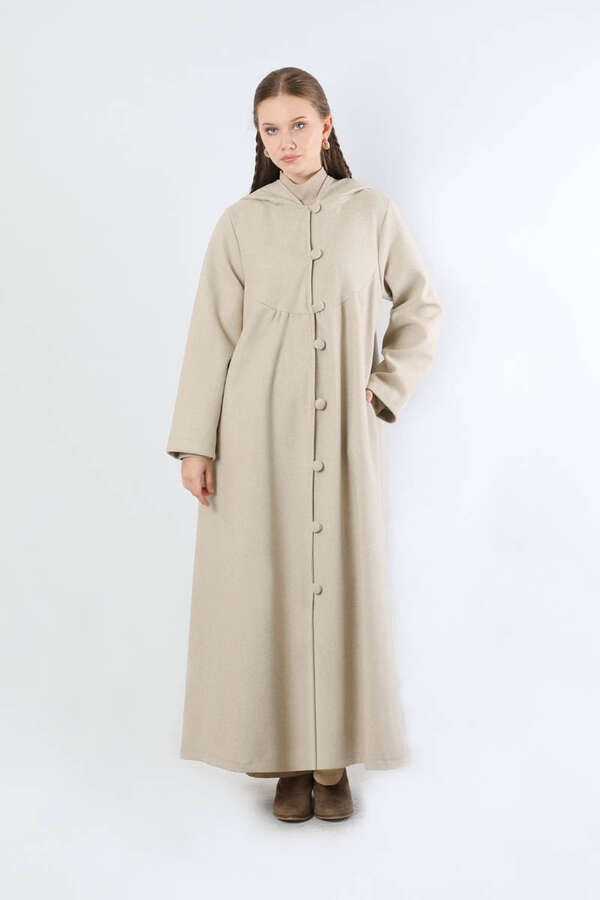 Kapüşonlu Düğmeli Kaban Taş - 2