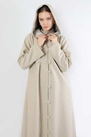 Kapüşonlu Düğmeli Kaban Taş - 1