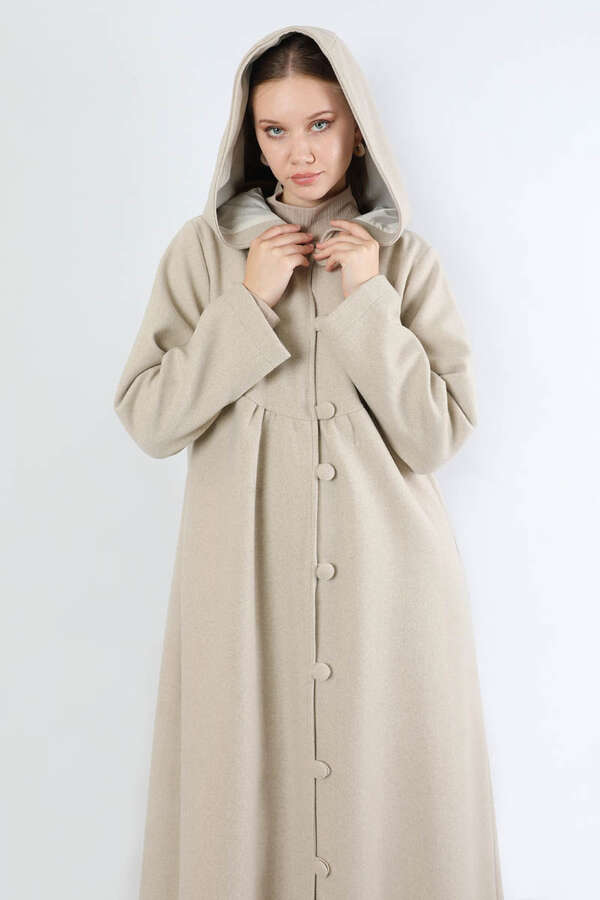 Kapüşonlu Düğmeli Kaban Taş - 1