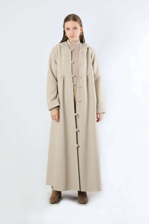 Kapüşonlu Düğmeli Kaban Taş - 3