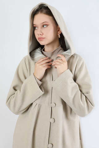 Kapüşonlu Düğmeli Kaban Taş - 4