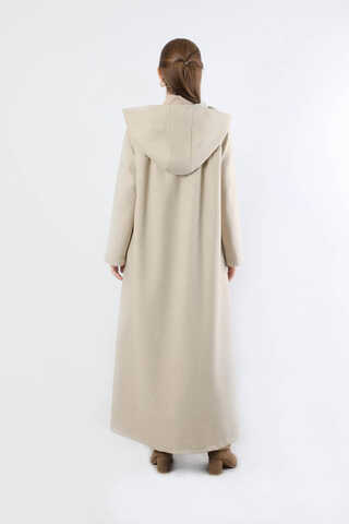 Kapüşonlu Düğmeli Kaban Taş - 6