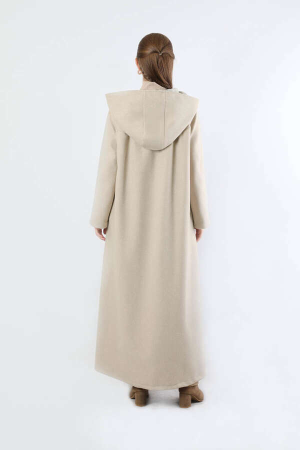 Kapüşonlu Düğmeli Kaban Taş - 6