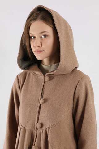 Kapüşonlu Düğmeli Kaban Vizon - 4