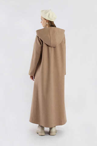 Kapüşonlu Düğmeli Kaban Vizon - 6