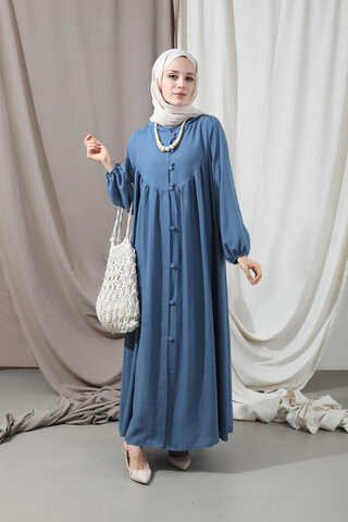 Kapüşonlu Elbise Ferace İndigo - 1