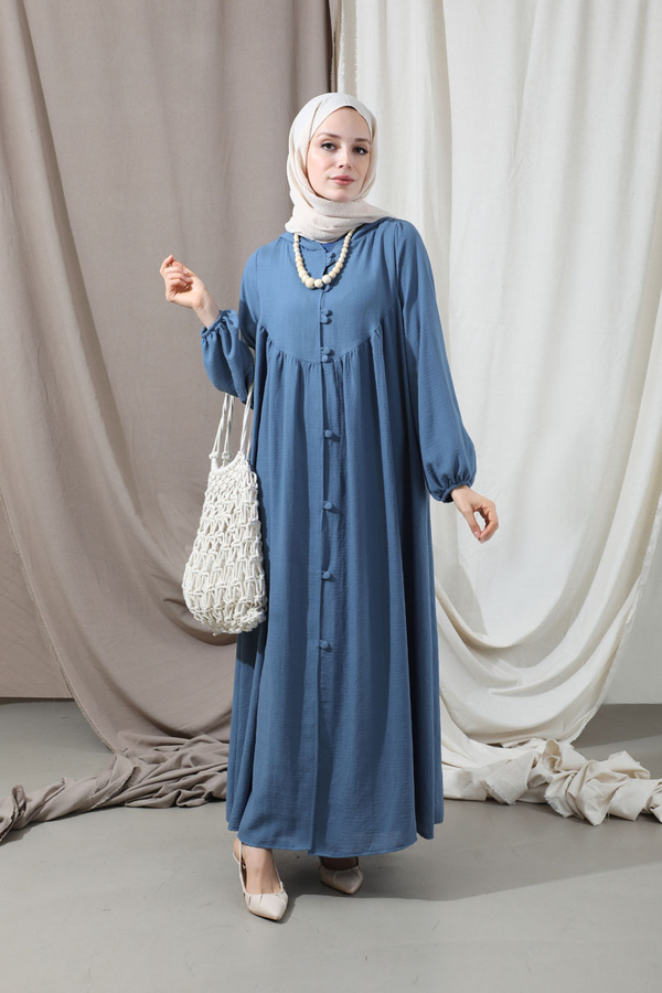 Kapüşonlu Elbise Ferace İndigo - 1