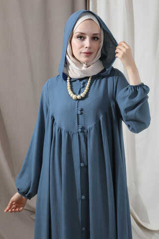 Kapüşonlu Elbise Ferace İndigo - 2