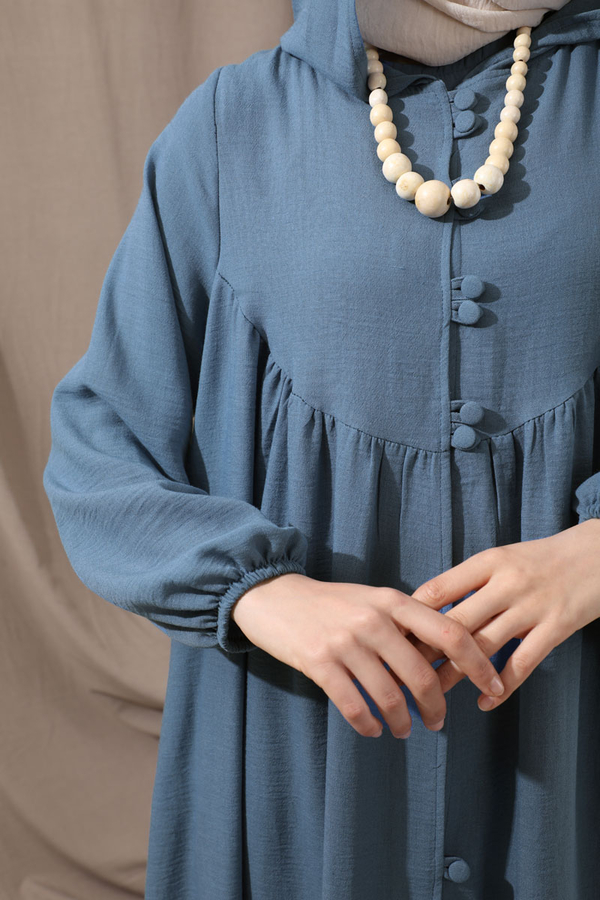 Kapüşonlu Elbise Ferace İndigo - 4