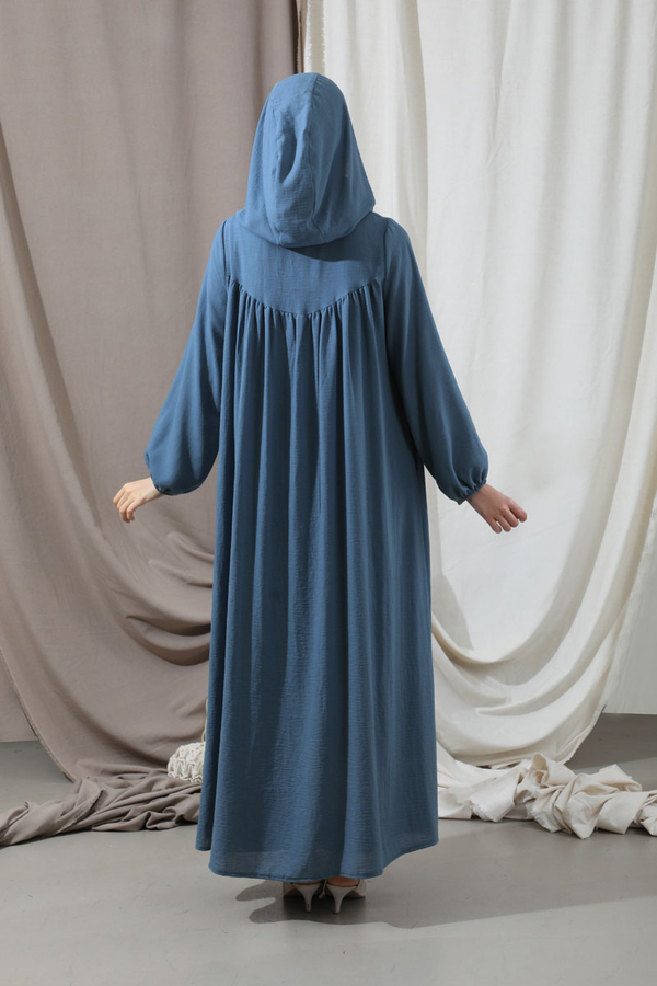 Kapüşonlu Elbise Ferace İndigo - 6