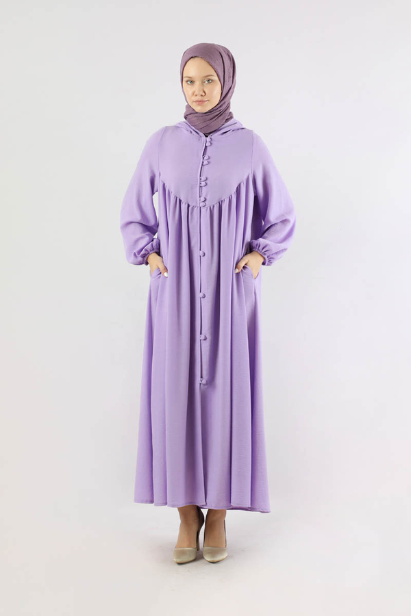 Kapüşonlu Elbise Ferace Lila - 3