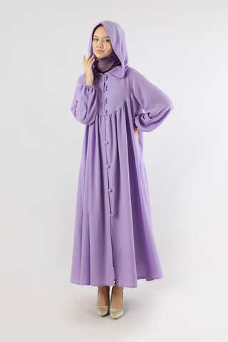 Kapüşonlu Elbise Ferace Lila - 1