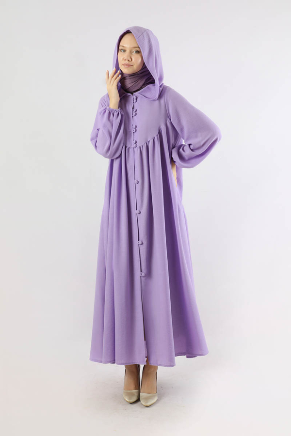 Kapüşonlu Elbise Ferace Lila - 1