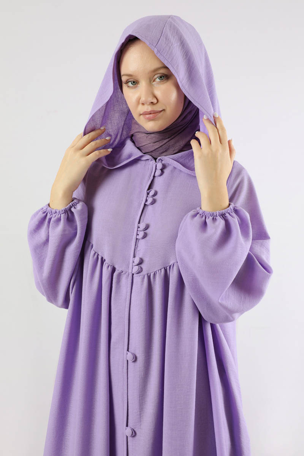 Kapüşonlu Elbise Ferace Lila - 4