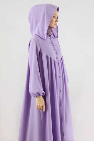 Kapüşonlu Elbise Ferace Lila - 5