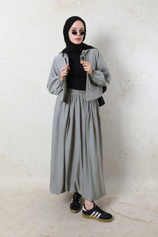 Kapüşonlu Etek Takım Gri - 2