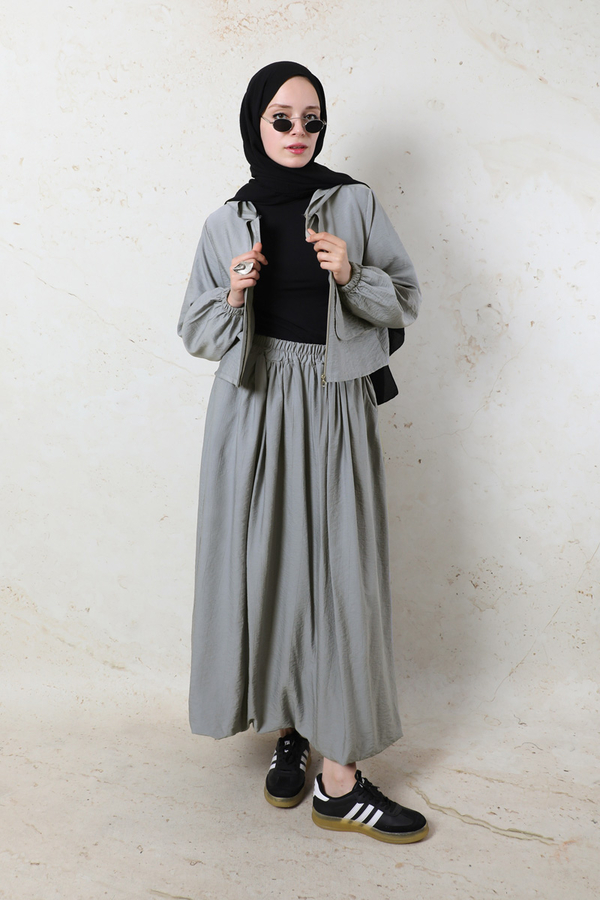 Kapüşonlu Etek Takım Gri - 2