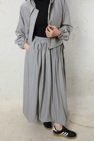 Kapüşonlu Etek Takım Gri - 3