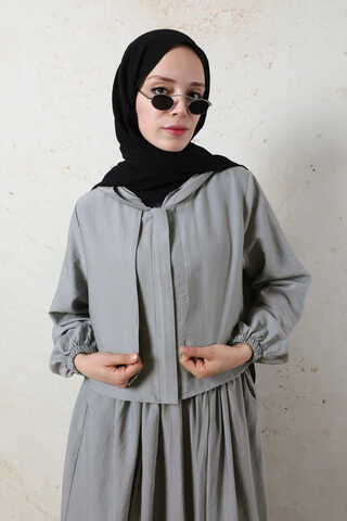 Kapüşonlu Etek Takım Gri - 4