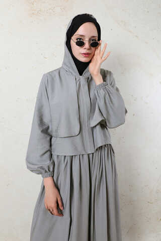 Kapüşonlu Etek Takım Gri - 5