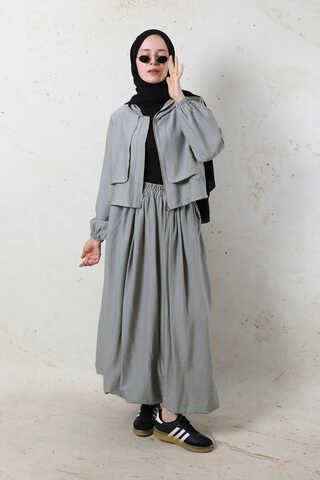 Kapüşonlu Etek Takım Gri - 1