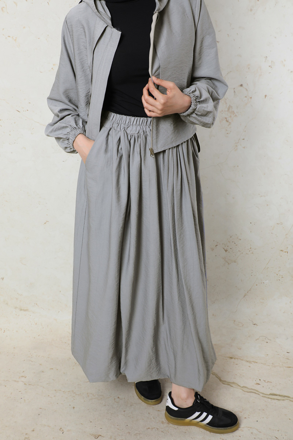 Kapüşonlu Etek Takım Gri - 3