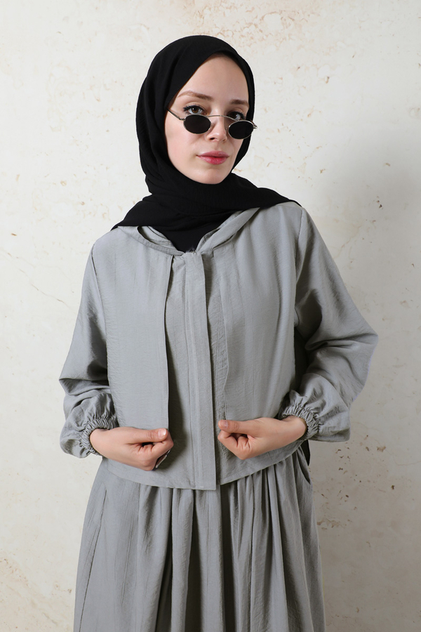 Kapüşonlu Etek Takım Gri - 4