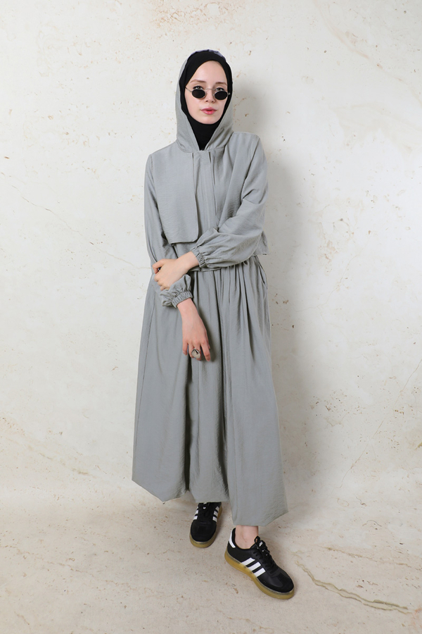 Kapüşonlu Etek Takım Gri - 6