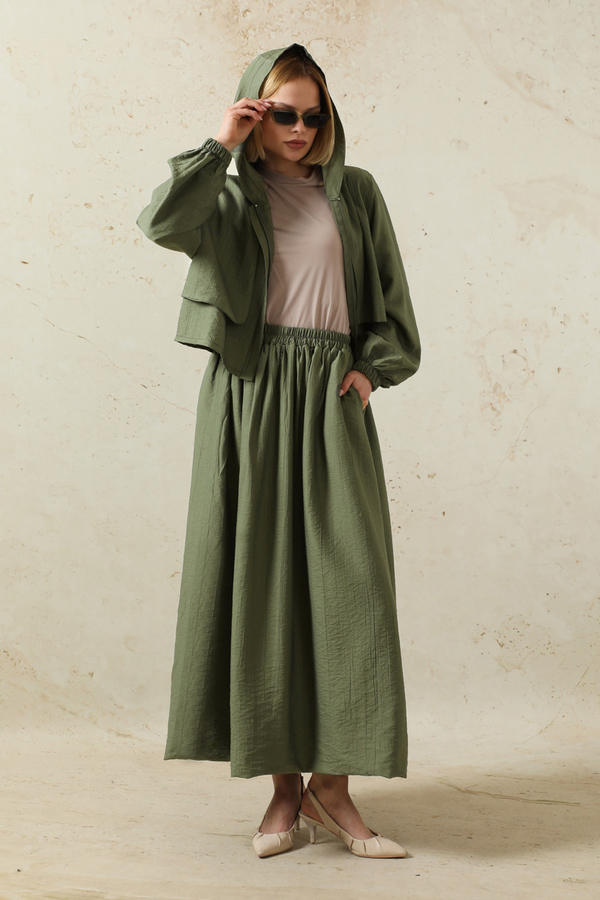 Kapüşonlu Etek Takım Haki - 1