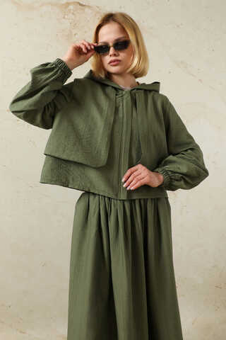 Kapüşonlu Etek Takım Haki - 2