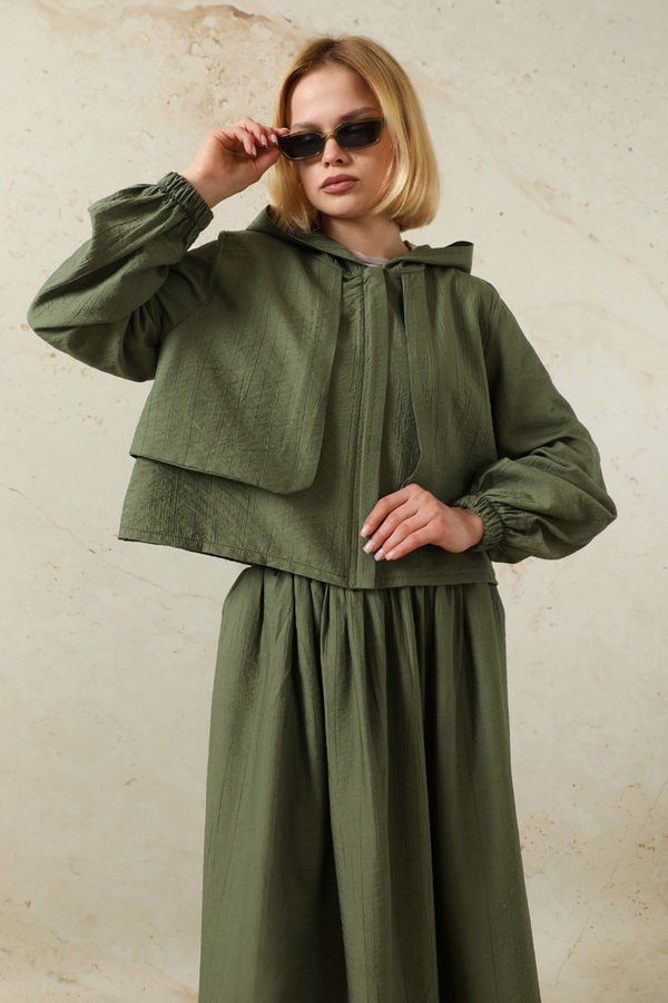 Kapüşonlu Etek Takım Haki - 2