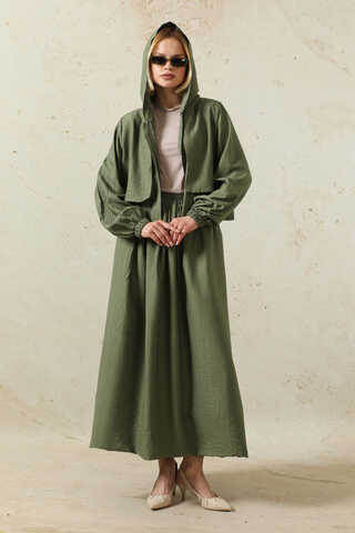 Kapüşonlu Etek Takım Haki - 3