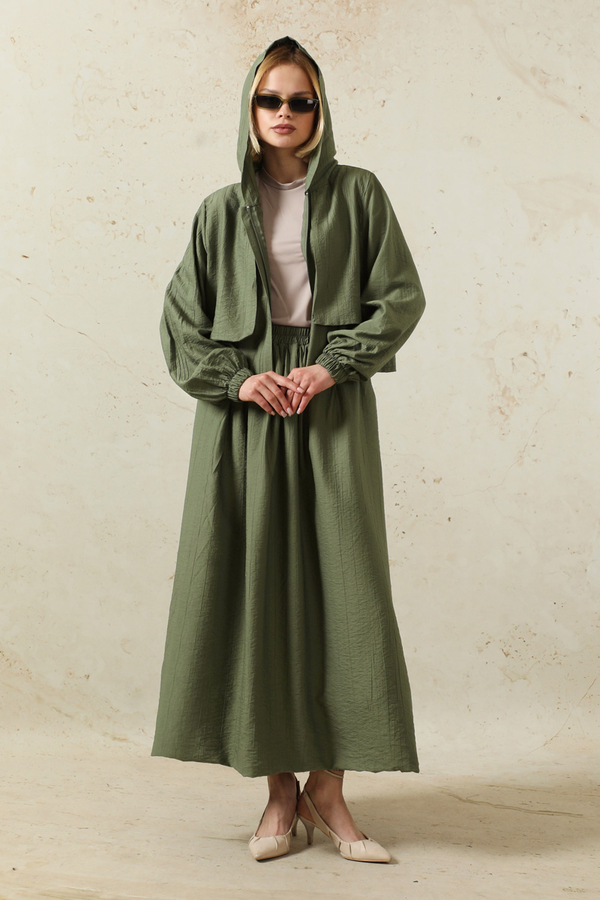 Kapüşonlu Etek Takım Haki - 3