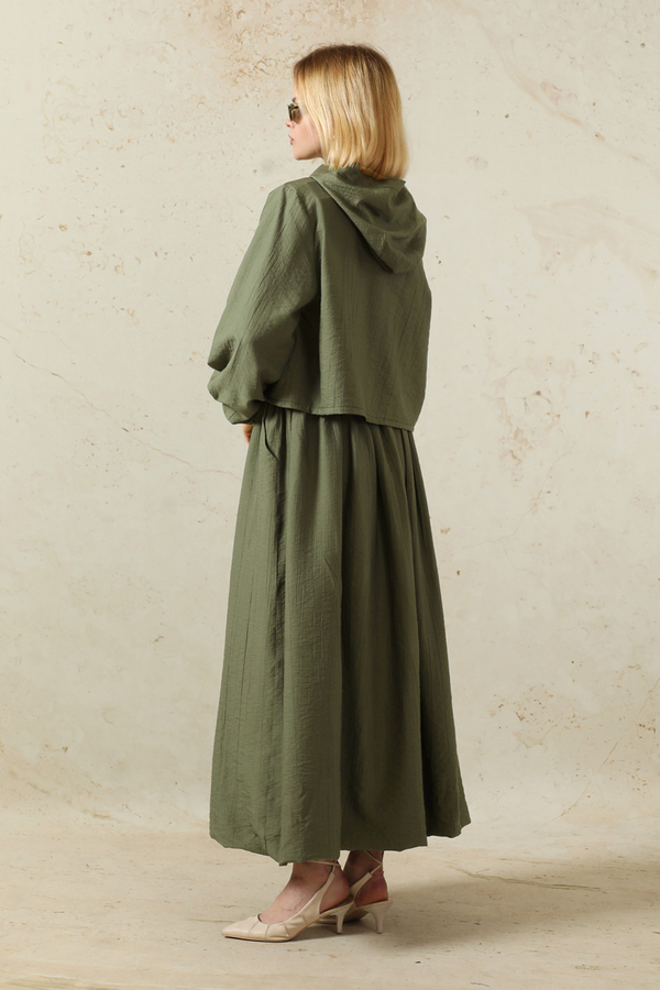 Kapüşonlu Etek Takım Haki - 5