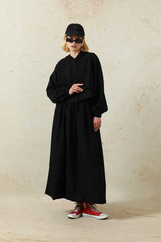 Kapüşonlu Etek Takım Siyah - 1