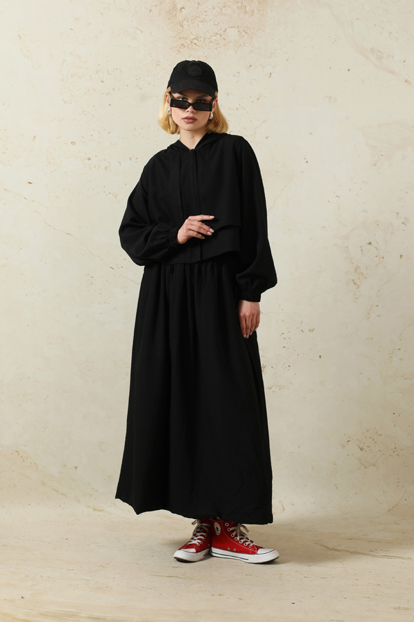 Kapüşonlu Etek Takım Siyah 