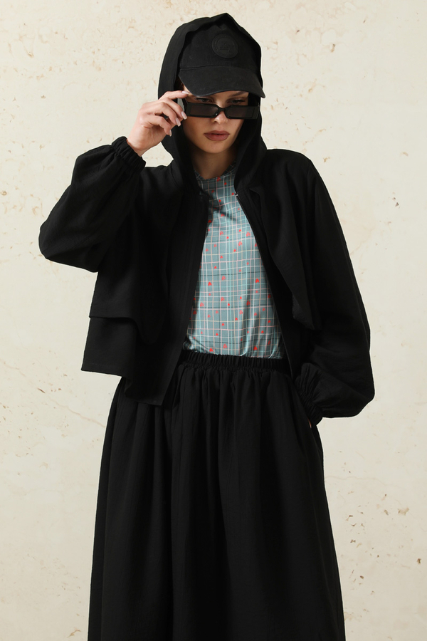 Kapüşonlu Etek Takım Siyah - 2